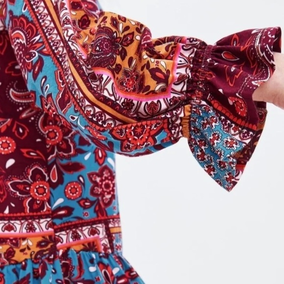 Zara Bohemian Drop Waist Paisley Print Dress size small - Picture 3 of 8